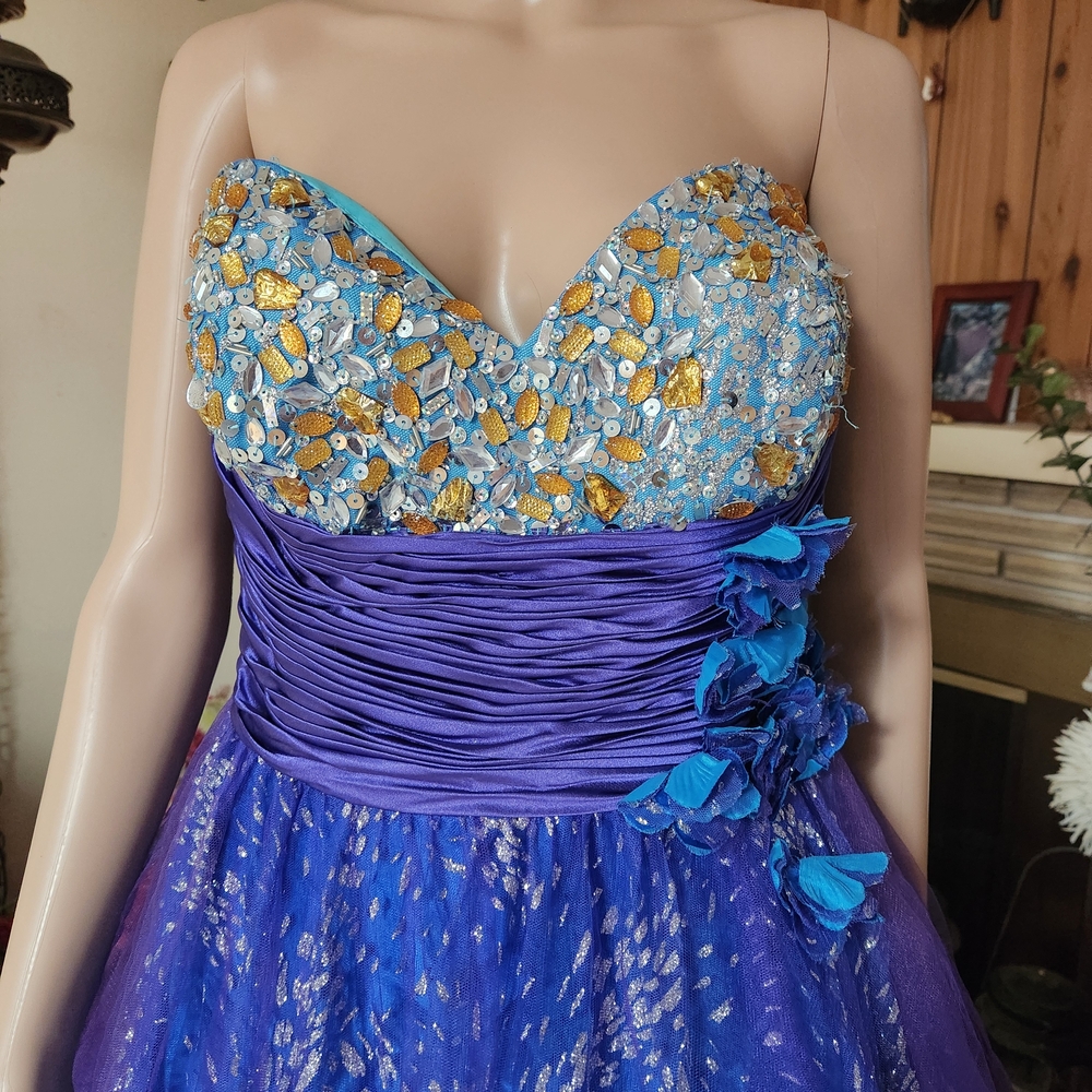 Jovani Purple and Gold Strapless Prom Ball Gown - Picture 6 of 10
